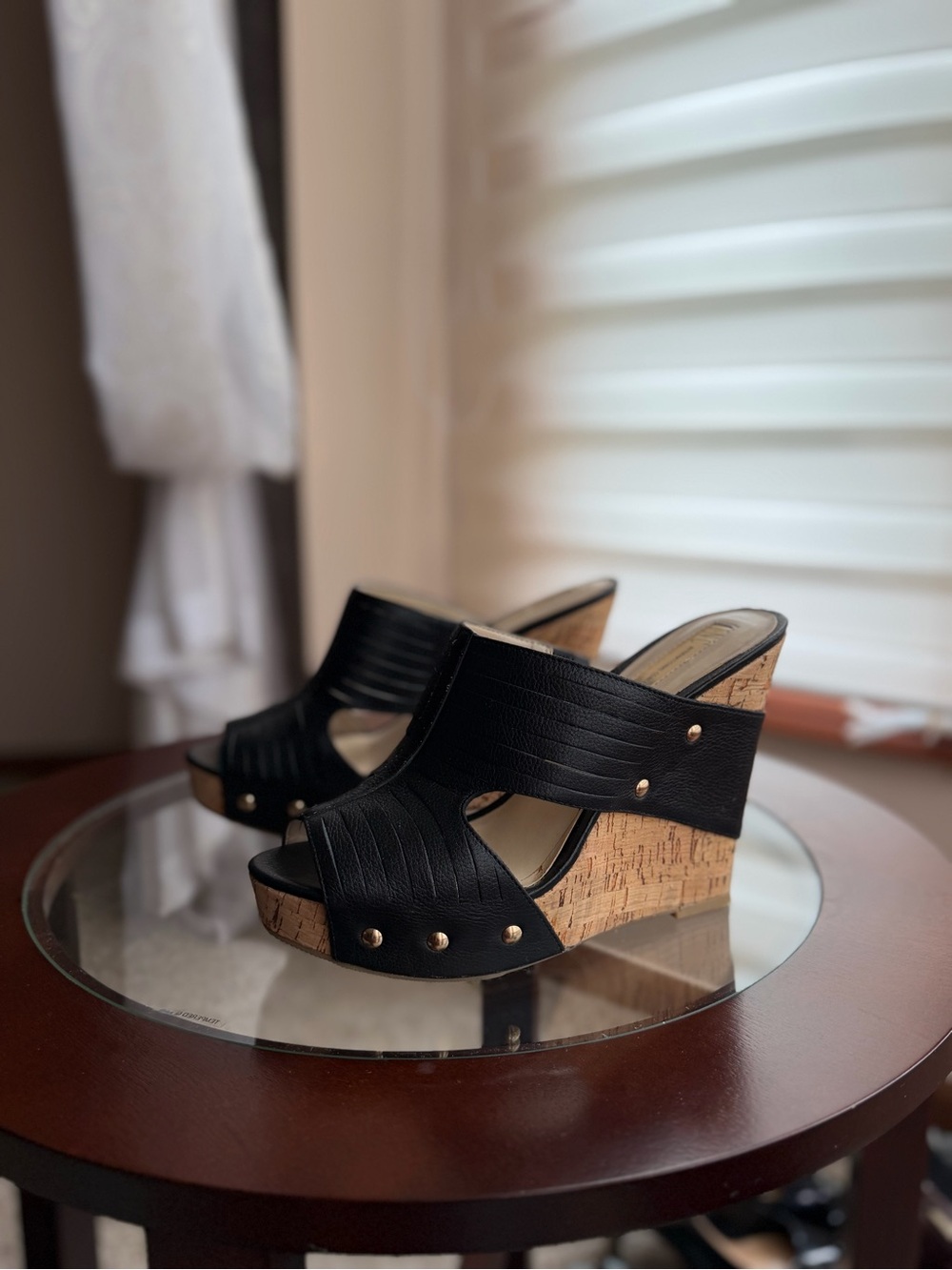 INC International Concepts Black Cork Wedge Slide Sandals